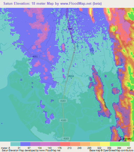 Satun,Thailand Elevation Map