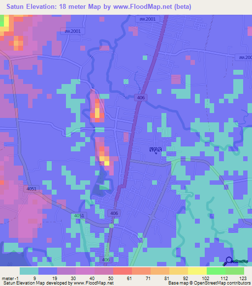 Satun,Thailand Elevation Map
