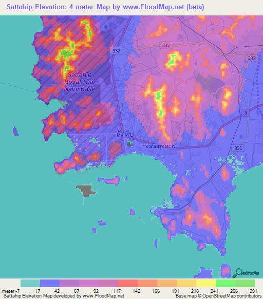 Sattahip,Thailand Elevation Map