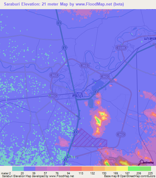 Saraburi,Thailand Elevation Map