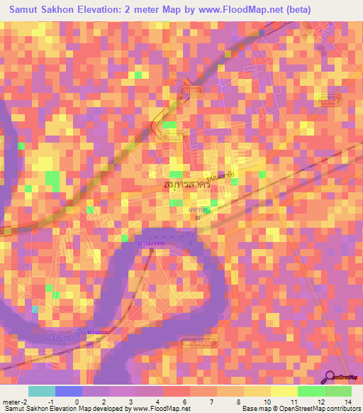 Samut Sakhon,Thailand Elevation Map