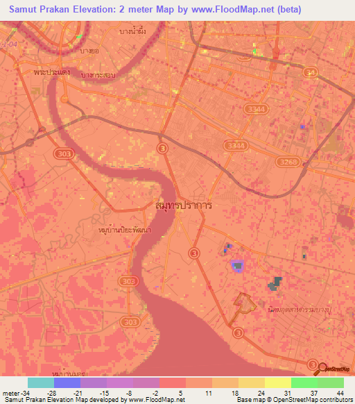 Samut Prakan,Thailand Elevation Map