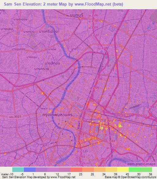 Sam Sen,Thailand Elevation Map