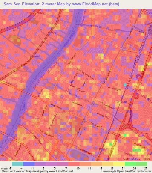 Sam Sen,Thailand Elevation Map