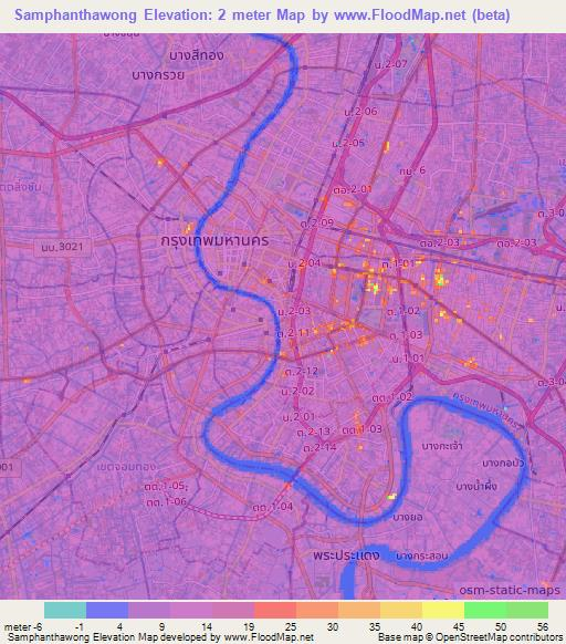 Samphanthawong,Thailand Elevation Map