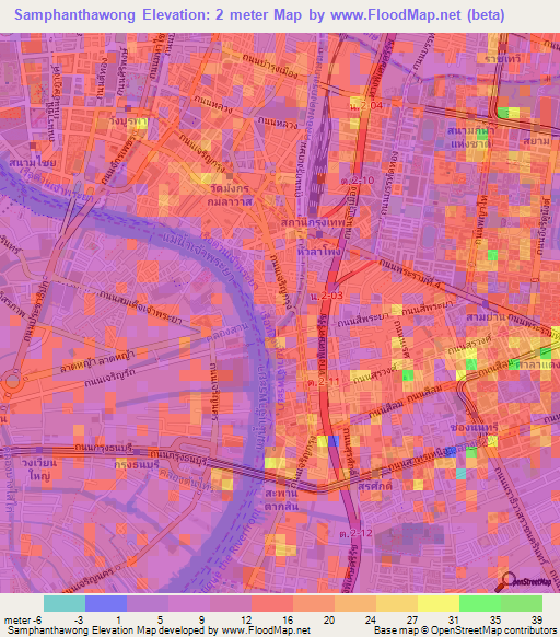Samphanthawong,Thailand Elevation Map