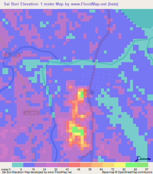Sai Buri,Thailand Elevation Map