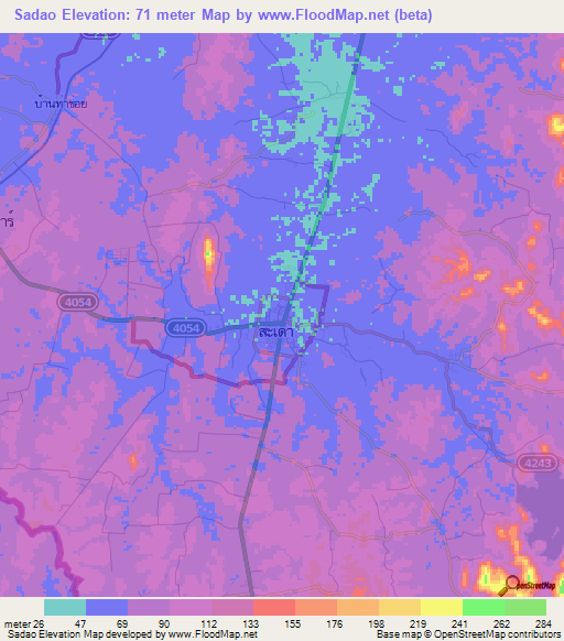 Sadao,Thailand Elevation Map