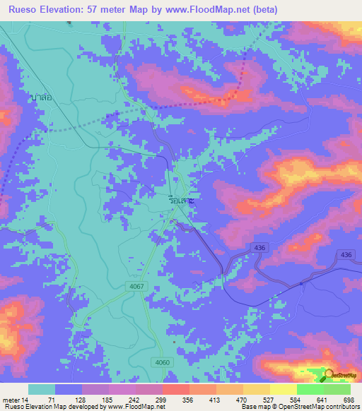 Rueso,Thailand Elevation Map
