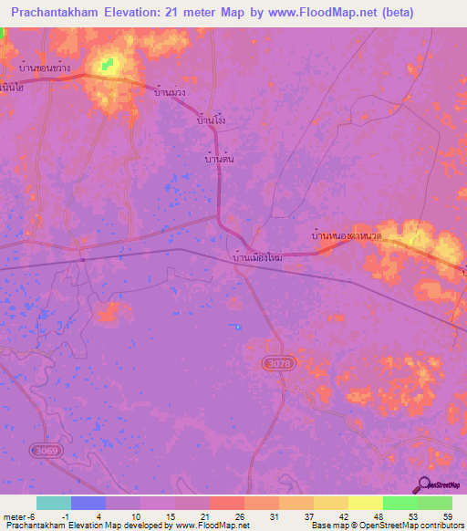 Prachantakham,Thailand Elevation Map