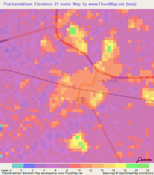 Prachantakham,Thailand Elevation Map