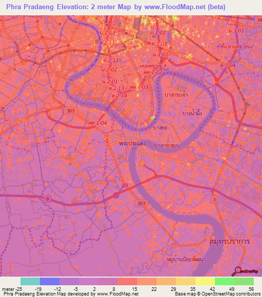 Phra Pradaeng,Thailand Elevation Map