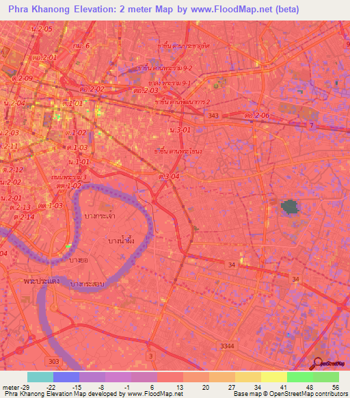 Phra Khanong,Thailand Elevation Map