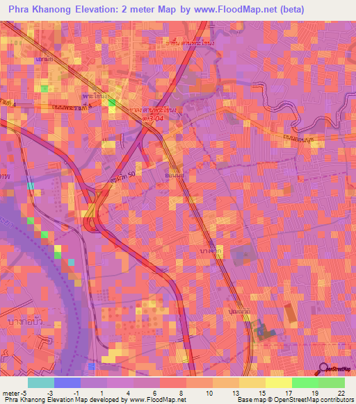 Phra Khanong,Thailand Elevation Map