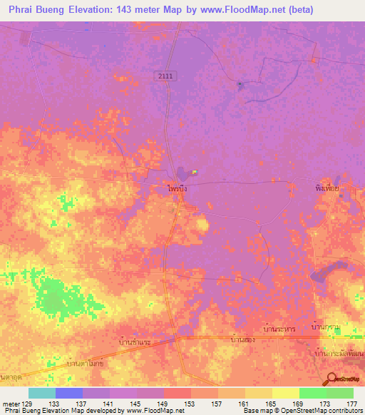Phrai Bueng,Thailand Elevation Map