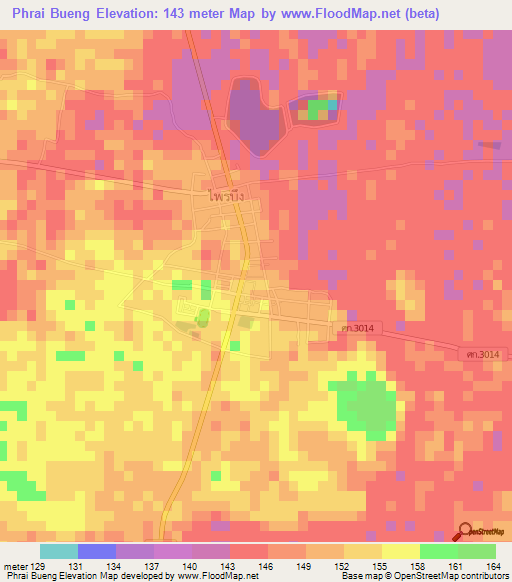 Phrai Bueng,Thailand Elevation Map