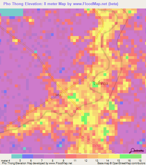 Pho Thong,Thailand Elevation Map