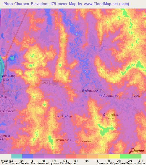 Phon Charoen,Thailand Elevation Map