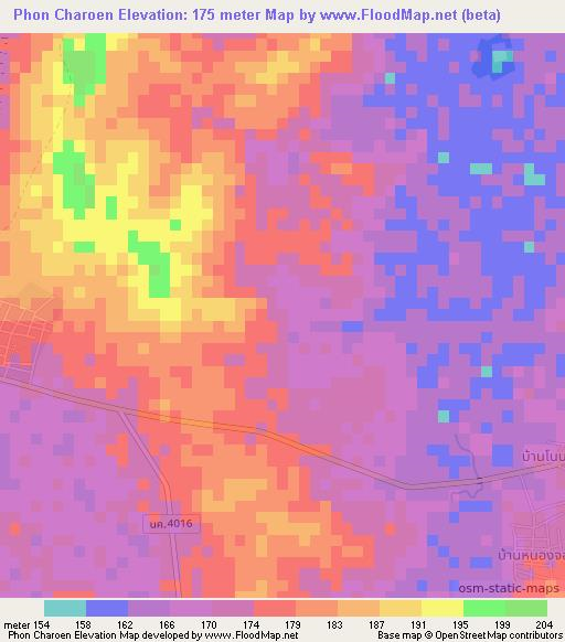 Phon Charoen,Thailand Elevation Map