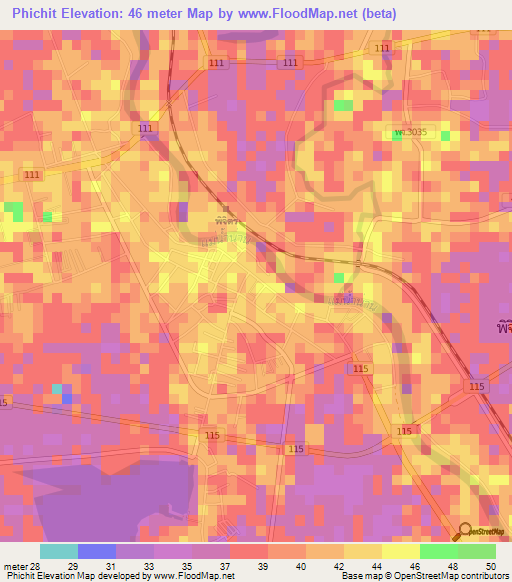 Phichit,Thailand Elevation Map