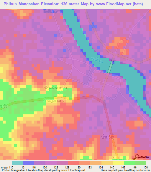 Phibun Mangsahan,Thailand Elevation Map