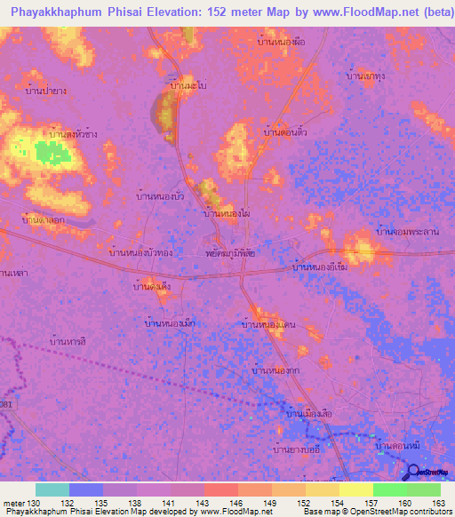 Phayakkhaphum Phisai,Thailand Elevation Map