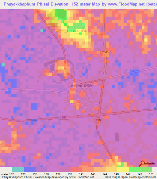 Phayakkhaphum Phisai,Thailand Elevation Map