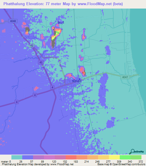 Phatthalung,Thailand Elevation Map