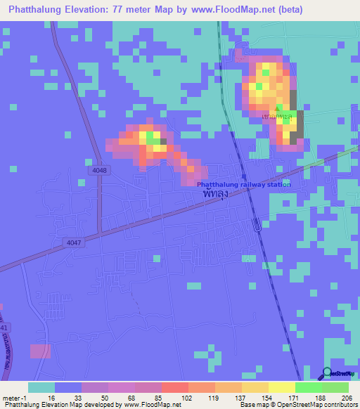 Phatthalung,Thailand Elevation Map