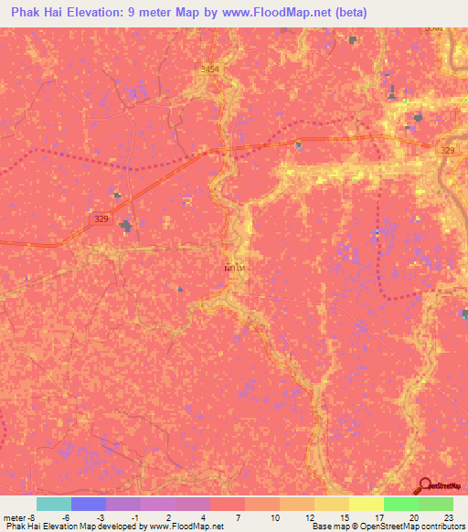 Phak Hai,Thailand Elevation Map