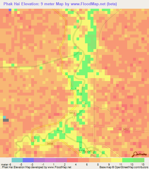 Phak Hai,Thailand Elevation Map