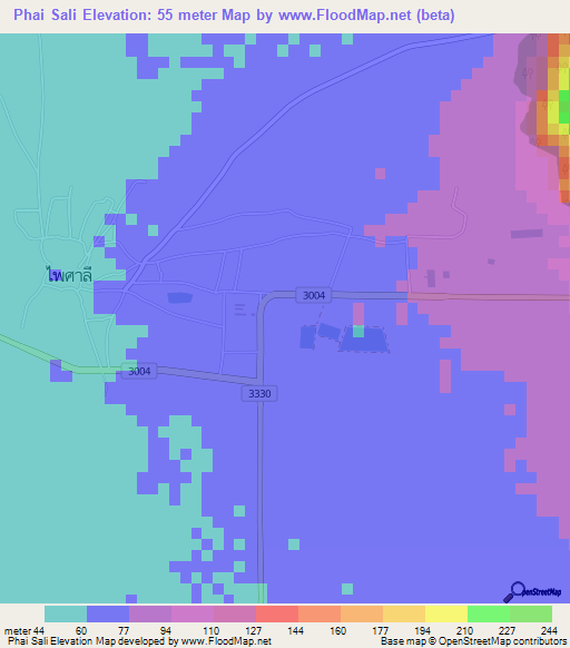 Phai Sali,Thailand Elevation Map