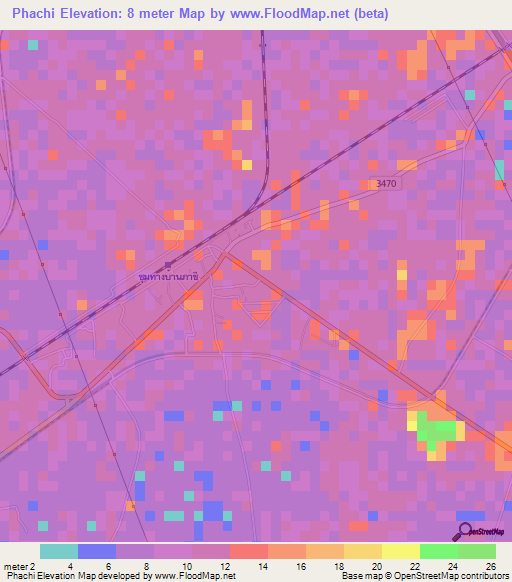 Phachi,Thailand Elevation Map