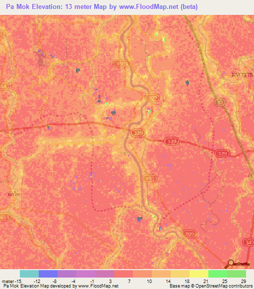 Pa Mok,Thailand Elevation Map