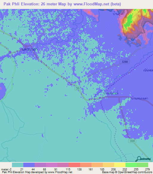 Pak Phli,Thailand Elevation Map