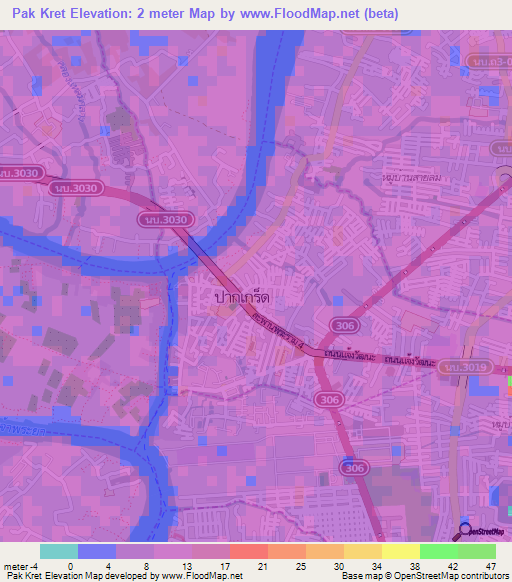 Pak Kret,Thailand Elevation Map
