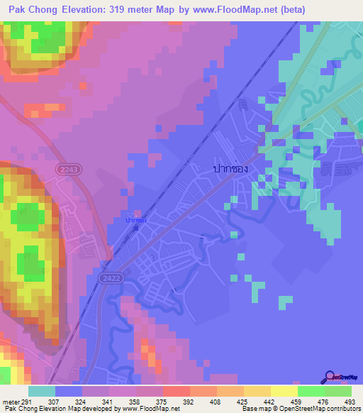 Pak Chong,Thailand Elevation Map