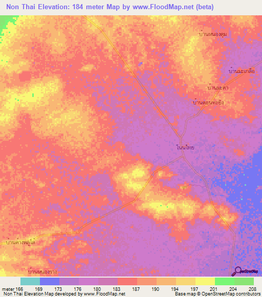 Non Thai,Thailand Elevation Map
