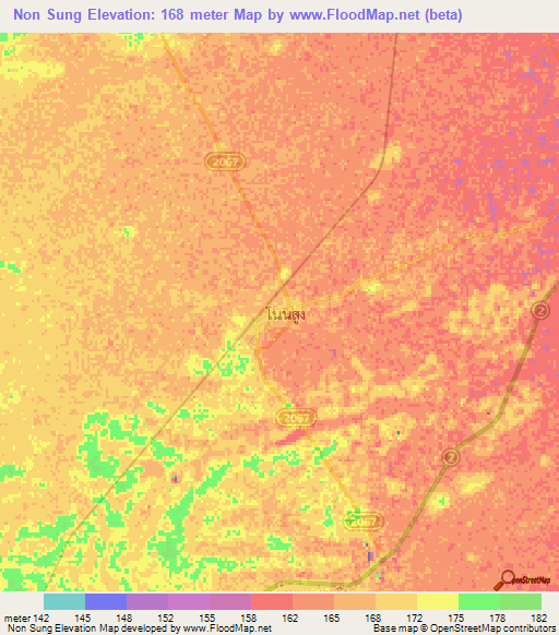 Non Sung,Thailand Elevation Map