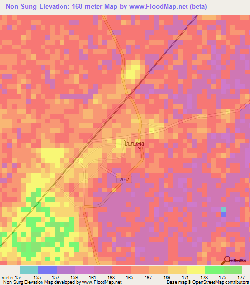 Non Sung,Thailand Elevation Map