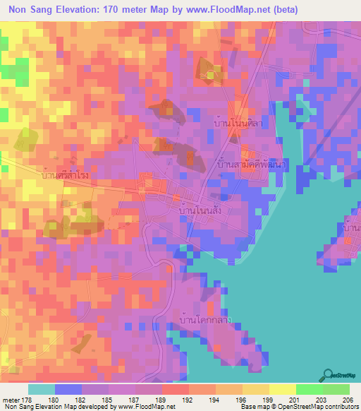 Non Sang,Thailand Elevation Map