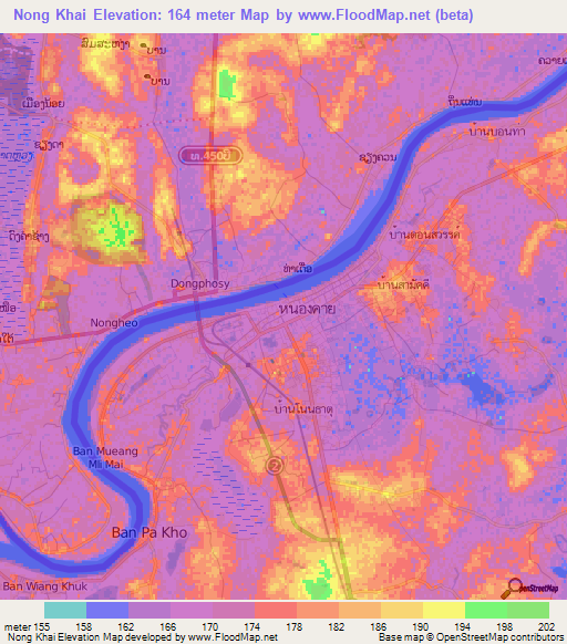 Nong Khai,Thailand Elevation Map