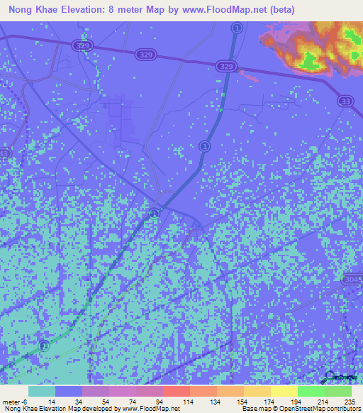 Nong Khae,Thailand Elevation Map