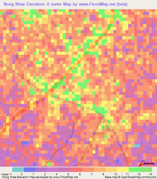 Nong Khae,Thailand Elevation Map