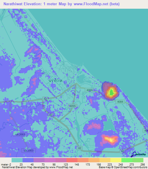 Narathiwat,Thailand Elevation Map