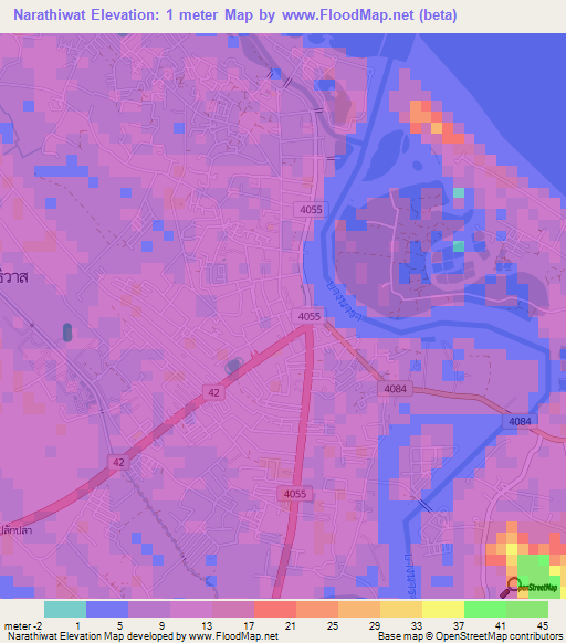 Narathiwat,Thailand Elevation Map