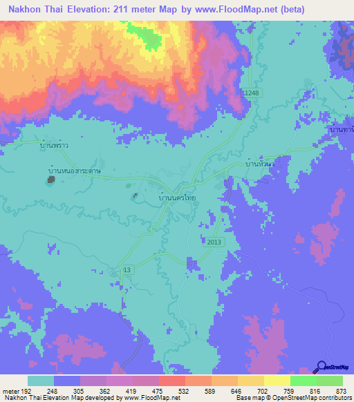Nakhon Thai,Thailand Elevation Map
