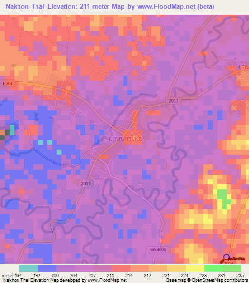 Nakhon Thai,Thailand Elevation Map