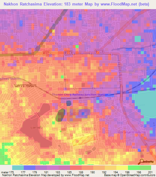 Nakhon Ratchasima,Thailand Elevation Map