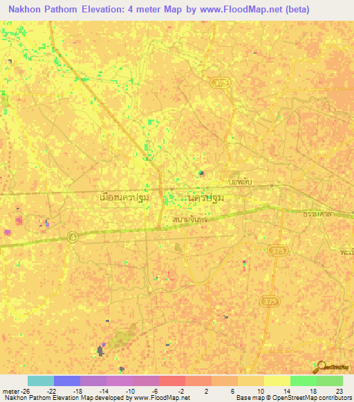 Nakhon Pathom,Thailand Elevation Map
